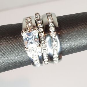 Wedding Set Rings Diamond Silver